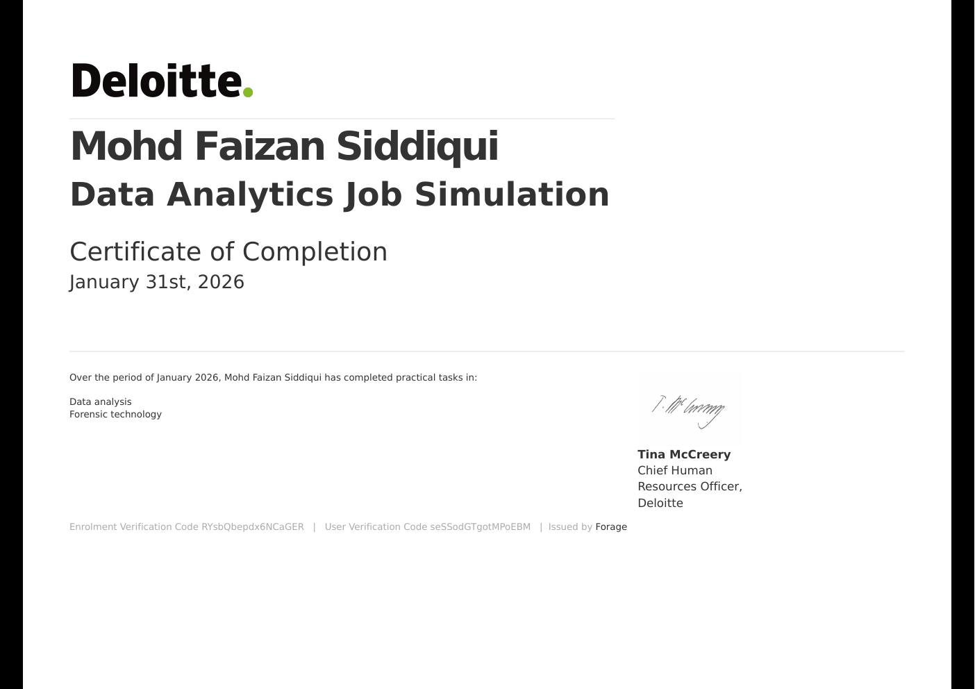 Deloitte Data Analytics Job Simulation certificate