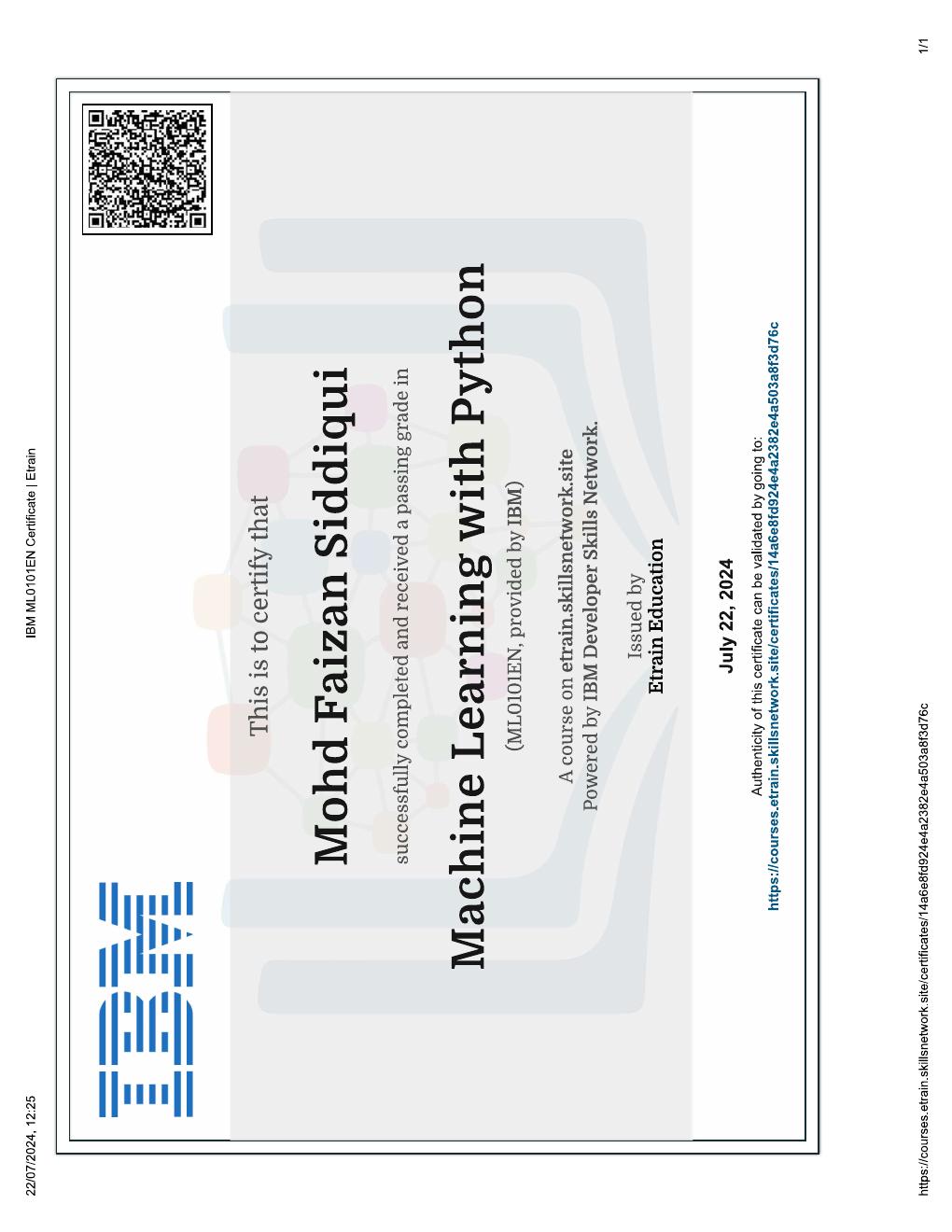 IBM Machine Learning with Python certificate