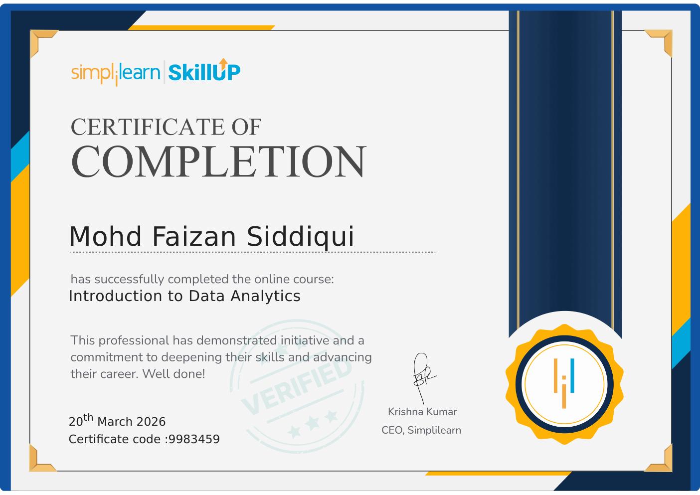 Introduction to Data Analytics certificate
