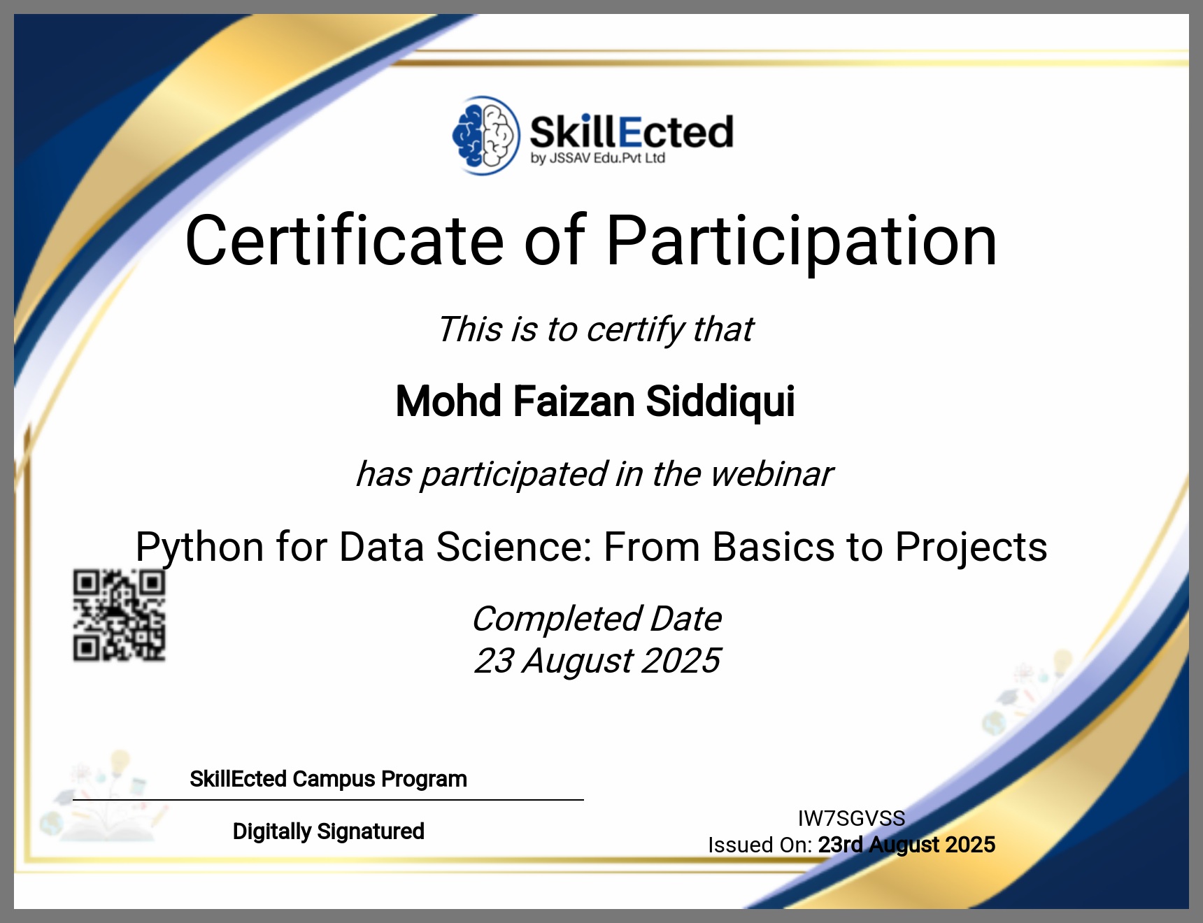 Python for Data Science certificate