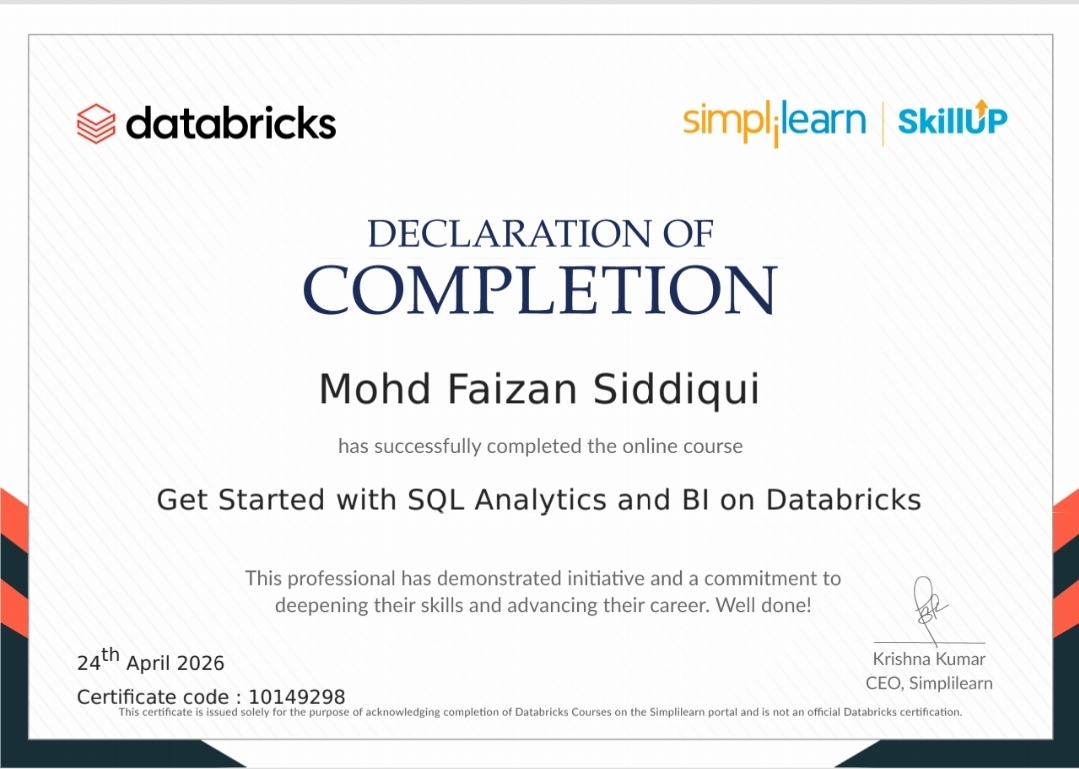 SQL Analytics and BI on Databricks certificate