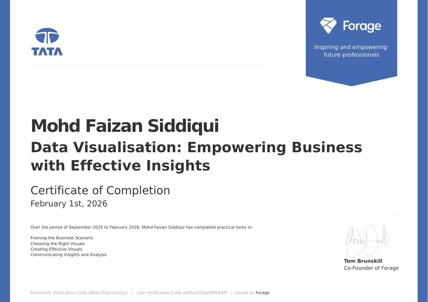 Tata Data Visualisation certificate